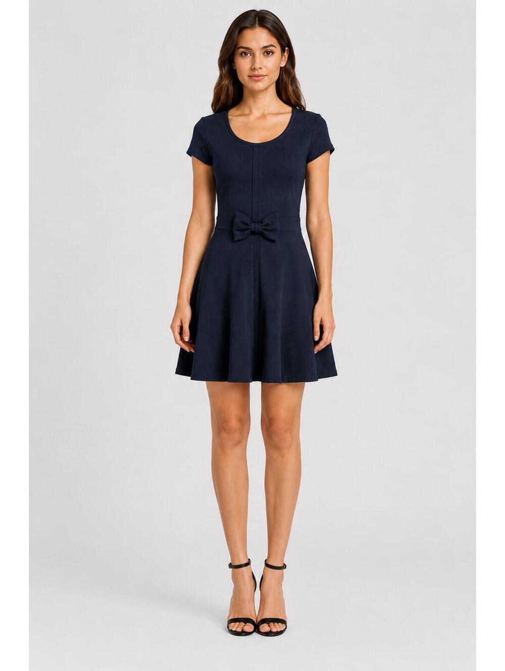 Zara Basic Navy Fit & Flare Bow Dress - Medium